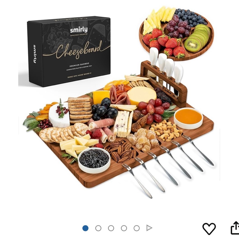 Smirly Cheese Board Premium Bamboo Charcuterie Platter & Serving Tray